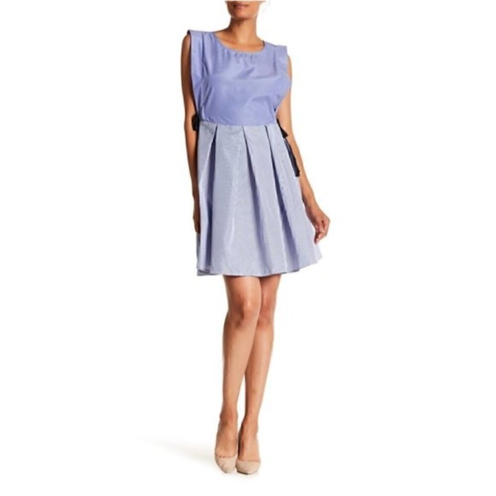 Nordstrom Bobeau Dress L Poplin Tie Side Blue Stripe Ribbon